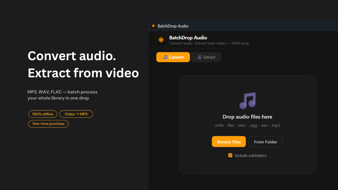 BatchDrop Audio — convert audio and extract from video offline