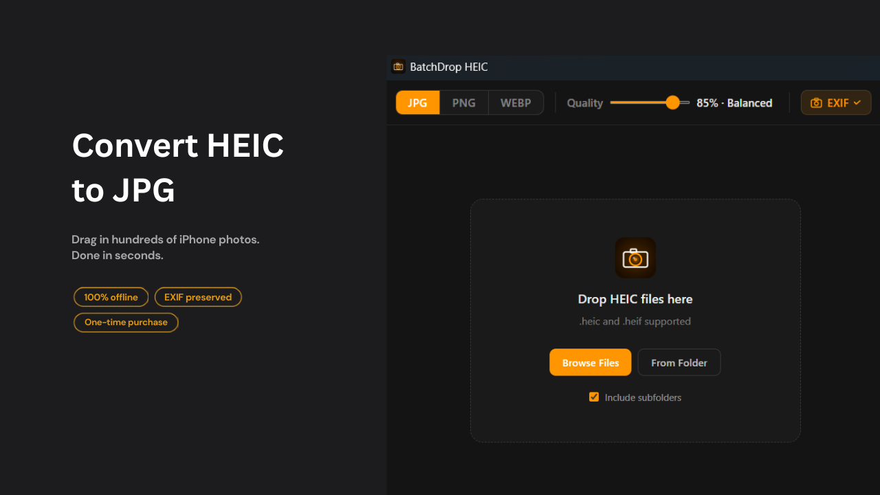 BatchDrop HEIC — convert HEIC to JPG offline