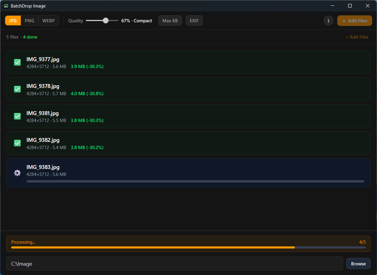 BatchDrop Image interface screenshot