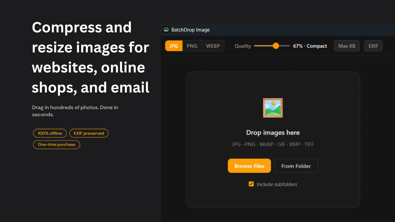 BatchDrop Image — compress and resize photo batches offline