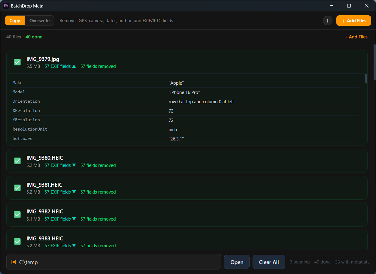 BatchDrop Meta interface screenshot