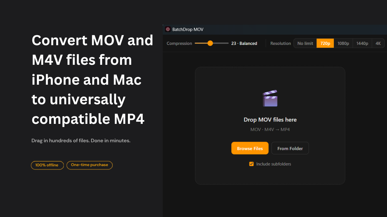 BatchDrop MOV — convert MOV to MP4 offline