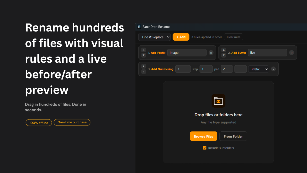 BatchDrop Rename — bulk rename with live preview