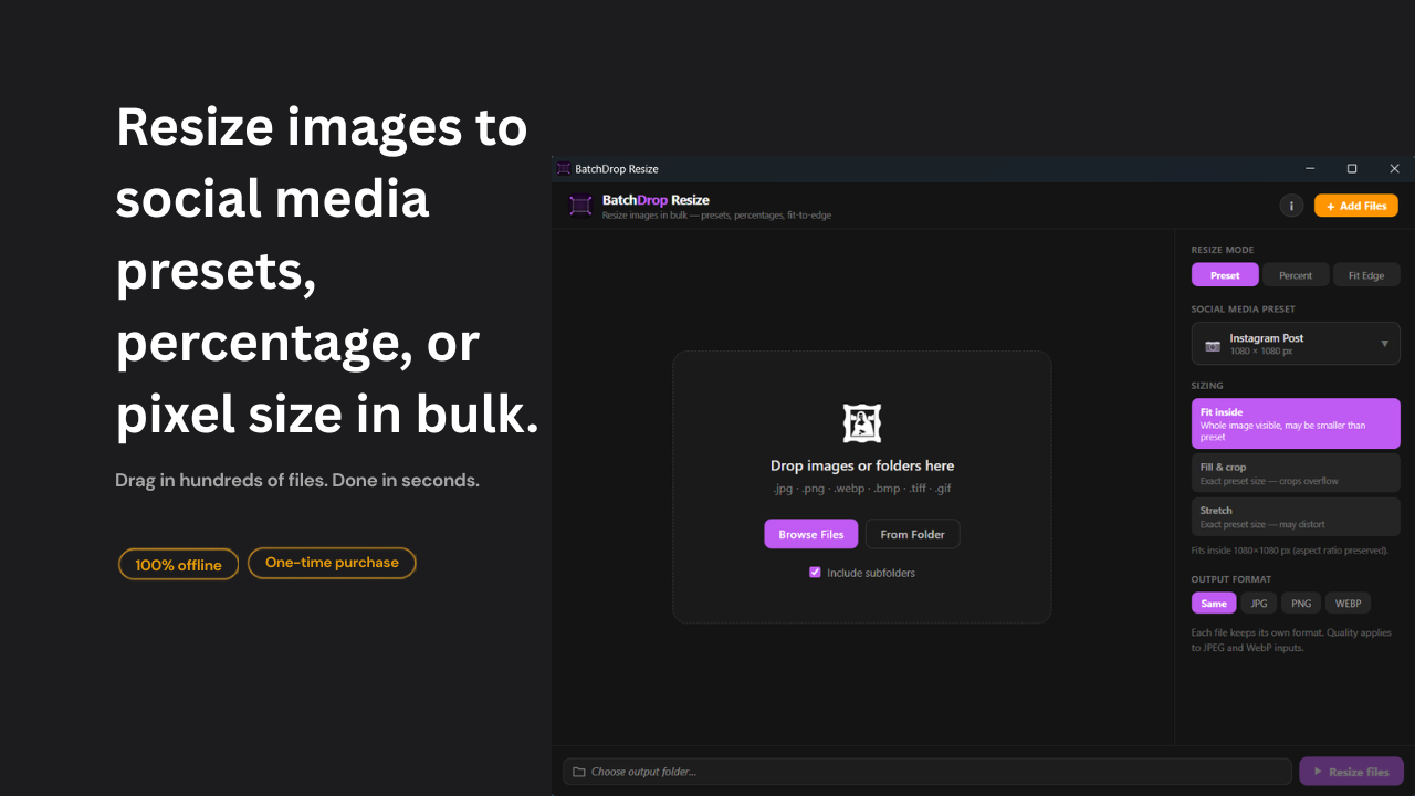 BatchDrop Resize — bulk image resize with social presets