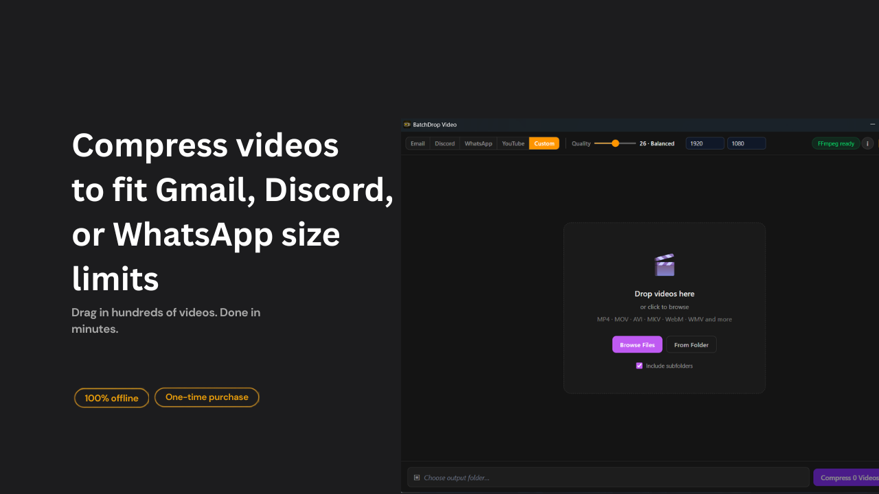 BatchDrop Video — shrink videos offline