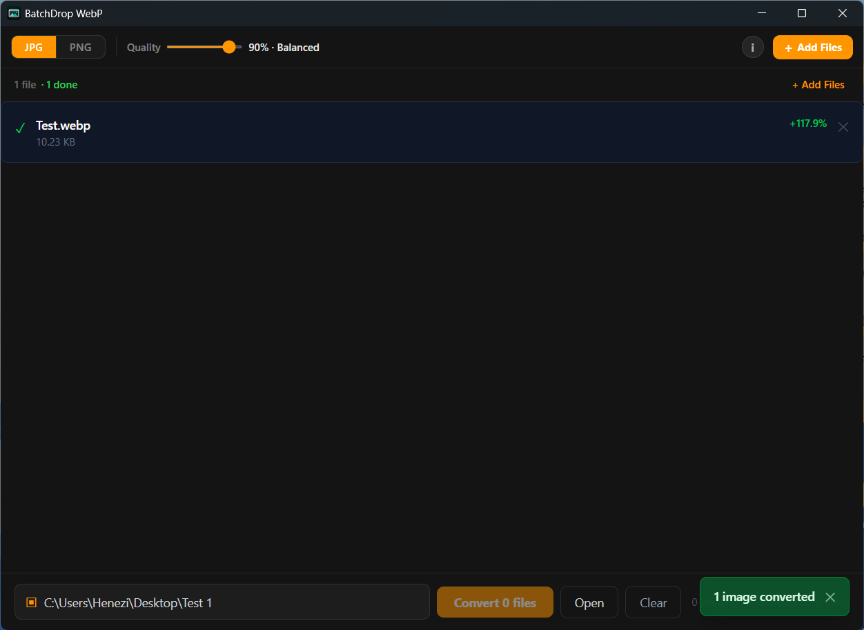 BatchDrop WebP interface screenshot